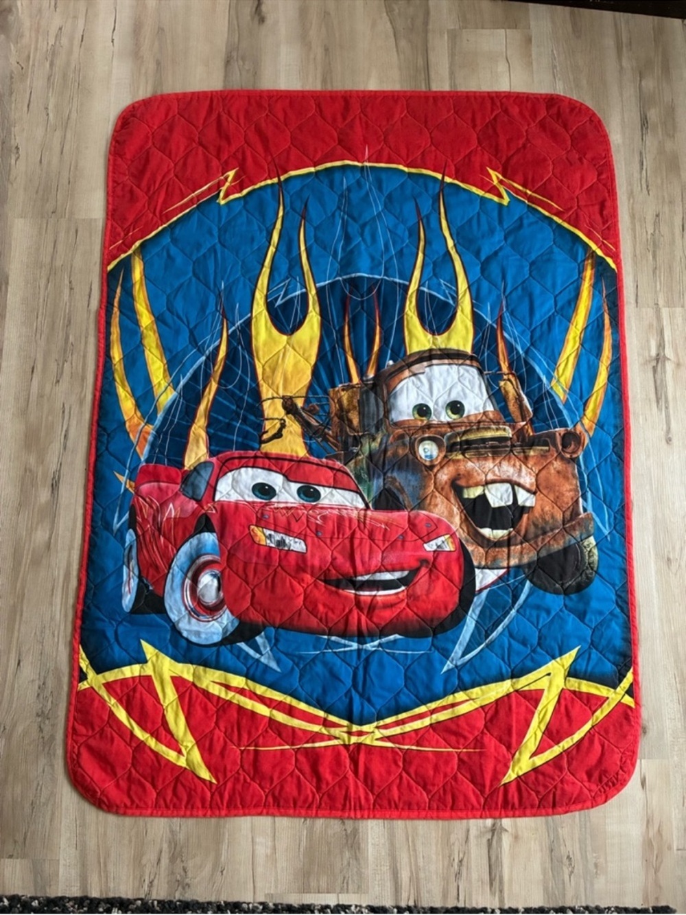 Disney Pixar Cars Red & Blue Kids Blanket Lightning McQueen Towmater